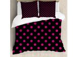 Abakuhaus Copripiumino Rosa Shocking, Pois Vintage, Antiacaro E Anallergico, Con Federe, 155 Cm X 220 Cm - 80 X 80 Cm, Nero-Rosa