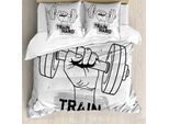 Abakuhaus Copripiumino Fitness, Disegno Di Manubri, Antiacaro, Adatto A Chi Soffre Di Allergie, Con Federe, 155 Cm X 220 Cm - 80 X 80 Cm, Nero, Grigio, Bianco