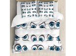 Abakuhaus Copripiumino Auge, Emoticon Divertenti, Antiacaro, Adatto A Chi Soffre Di Allergie, Con Federe, 200 Cm X 200 Cm - 80 X 80 Cm, Azzurro, Nero, Bianco