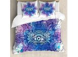 Abakuhaus Copripiumino Auge, Terzo Occhio Mandala Chakra, Antiacaro Adatto A Chi Soffre Di Allergie Con Federe, 200 Cm X 200 Cm - 80 X 80 Cm, Blu Acquamarina-Viola