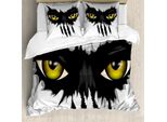 Abakuhaus Copripiumino Auge, Occhi Cattivi Gatto Nero Pericolo, Antiacaro Adatto A Chi Soffre Di Allergie Con Federe, 200 Cm X 200 Cm - 80 X 80 Cm, Giallo, Nero, Grigio