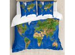 Abakuhaus Welt Copripiumino, Continenti Vegetazione, Antiacaro Adatto A Chi Soffre Di Allergie Con Federe, 155 Cm X 220 Cm - 80 X 80 Cm, Blu, Verde, Bianco