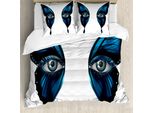 Abakuhaus Copripiumino Auge, Farfalla Femminile Realistica, Antiacaro, Adatto A Chi Soffre Di Allergie, Con Federe, 200 Cm X 200 Cm - 80 X 80 Cm, Blu Nero Bianco