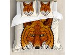 Abakuhaus Copripiumino Fuchs, Stile Mosaico Mascot, Antiacaro, Adatto A Chi Soffre Di Allergie, Con Federe, 200 Cm X 200 Cm - 80 X 80 Cm, Arancione Bianco Nero