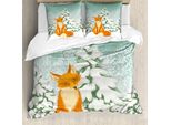 Abakuhaus Copripiumino Fuchs, Red Fox Winterwald Natale, Antiacaro, Adatto A Chi Soffre Di Allergie, Con Federe, 200 Cm X 200 Cm - 80 X 80 Cm, Mandorla, Verde, Arancione