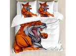 Abakuhaus Copripiumino Fuchs, Mascotte Sportiva Muscolosa Fox, Antiacaro, Adatto A Chi Soffre Di Allergie, Con Federe, 155 Cm X 220 Cm - 80 X 80 Cm, Arancione Grigio Bianco