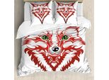 Abakuhaus Copripiumino Fuchs, Motivo Animale, Antiacaro, Adatto A Chi Soffre Di Allergie, Con Federe, 200 Cm X 200 Cm - 80 X 80 Cm, Corallo Scuro, Verde, Bianco