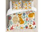 Abakuhaus Copripiumino Fuchs, Volpi, Fiori Elaborati, Uccelli, Antiacaro, Adatto A Chi Soffre Di Allergie, Con Federe, 155 Cm X 220 Cm - 80 X 80 Cm, Multicolore