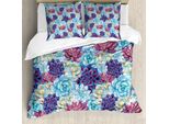 Abakuhaus Set Copripiumino Succoso Per Letti Matrimoniali, Fiori Artistici Boemi, Antiacaro, Adatto A Chi Soffre Di Allergie, Con Federe, Azzurro Cielo, Lilla, Crema