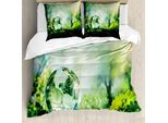 Abakuhaus Welt Copripiumino, Globe In Frische Wald, Antiacaro, Adatto A Chi Soffre Di Allergie, Con Federe, 200 Cm X 200 Cm - 80 X 80 Cm, Verde Giallo