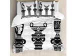 Copripiumino Abakuhaus Retro, Design Hellenic Vasen, Antiacaro E Anallergico, Con Federe, 155 Cm X 220 Cm - 80 X 80 Cm, Bianco E Nero