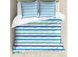 Abakuhaus Copripiumino Harbor Stripes, Brushstrokes Art, Antiacaro, Adatto A Chi Soffre Di Allergie, Con Federe, 200 Cm X 200 Cm - 80 X 80 Cm, Blu Reale Seafoam