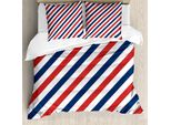 Abakuhaus Copripiumino Harbor A Righe, Diagonal Retro, Antiacaro, Adatto A Chi Soffre Di Allergie, Con Federe, 155 Cm X 220 Cm - 80 X 80 Cm, Blu, Rosso, Bianco