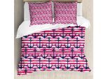 Abakuhaus Copripiumino Harbor Stripes, Ancore Blu, Antiacaro, Adatto A Chi Soffre Di Allergie, Con Federe, 155 Cm X 220 Cm - 80 X 80 Cm, Blu Scuro, Magenta, Bianco