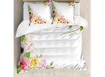 Abakuhaus Copripiumino Ranunculus Hydrangea, Antiacaro, Adatto A Chi Soffre Di Allergie, Con Federe, 155 Cm X 220 Cm - 80 X 80 Cm, Rosa Pallido, Giallo, Verde