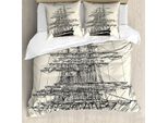 Abakuhaus Copripiumino Piratenschiff, Segelboot-Weinlese, Antiacaro, Adatto A Chi Soffre Di Allergie, Con Federe, 200 Cm X 200 Cm - 80 X 80 Cm, Crema-Nero