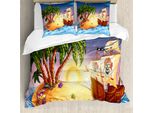 Abakuhaus Copripiumino Piratenschiff, Exotic Sea Island, Antiacaro, Adatto A Chi Soffre Di Allergie, Con Federe, 155 Cm X 220 Cm - 80 X 80 Cm, Multicolore
