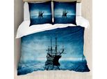 Abakuhaus Copripiumino Piratenschiff, Night Sky Ozean, Antiacaro, Adatto A Chi Soffre Di Allergie, Con Federe, 200 Cm X 200 Cm - 80 X 80 Cm, Azzurro Pallido Blu Scuro