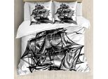 Abakuhaus Copripiumino Piratenschiff, Linea Nautik, Antiacaro, Adatto A Chi Soffre Di Allergie, Con Federe, 155 Cm X 220 Cm - 80 X 80 Cm, Bianco E Nero