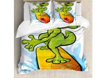 Abakuhaus Cavalca L'onda Copripiumino, Gecko Surf, Antiacaro, Adatto A Chi Soffre Di Allergie, Con Federe, 200 Cm X 200 Cm - 80 X 80 Cm, Verde Lime E Azzurro Cielo