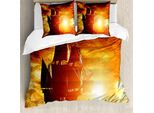 Abakuhaus Copripiumino Nave Pirata, Nave Al Tramonto, Antiacaro, Adatto A Chi Soffre Di Allergie, Con Federe, 155 Cm X 220 Cm - 80 X 80 Cm, Arancione Giallo-Nero