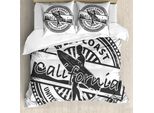 Abakuhaus Cavalca L'onda Copripiumino, Francobollo Vintage Usa, Antiacaro, Adatto A Chi Soffre Di Allergie, Con Federe, 200 Cm X 200 Cm - 80 X 80 Cm, Grigio Bianco