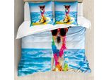 Abakuhaus Cavalca L'onda Copripiumino, Cane Nell'oceano, Antiacaro, Adatto A Chi Soffre Di Allergie, Con Federe, 155 Cm X 220 Cm - 80 X 80 Cm, Blu Giallo