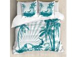 Abakuhaus Cavalca L'onda Copripiumino, Grunge Tropical, Antiacaro, Adatto A Chi Soffre Di Allergie, Con Federe, 155 Cm X 220 Cm - 80 X 80 Cm, Verde Acqua Bianco