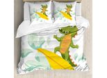 Abakuhaus Cavalca L'onda Copripiumino, Coccodrillo, Antiacaro, Adatto A Chi Soffre Di Allergie, Con Federe, 155 Cm X 220 Cm - 80 X 80 Cm, Verde Oliva Menta Giallo