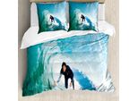 Abakuhaus Cavalca L'onda Copripiumino, Wave-Surfer Sport, Antiacaro, Adatto A Chi Soffre Di Allergie, Con Federe, 155 Cm X 220 Cm - 80 X 80 Cm, Azzurro Cielo Bianco