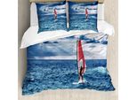 Abakuhaus Cavalca L'onda Copripiumino, Windsurfista Sul Mare, Antiacaro, Adatto A Chi Soffre Di Allergie, Con Federe, 200 Cm X 200 Cm - 80 X 80 Cm, Blu Notte