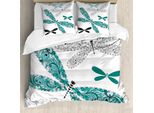 Abakuhaus Set Copripiumino Libelle Per Letti Matrimoniali, Farfalle Idilliache, Antiacaro Adatto A Chi Soffre Di Allergie Con Federe, Turchese Antracite Grigio Verde Acqua
