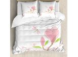 Abakuhaus Set Copripiumino Libelle Per Letti Matrimoniali, Morbide Foglie Di Magnolia, Antiacaro, Adatto A Chi Soffre Di Allergie, Con Federe, Verde Lime E Rosa Chiaro