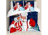 Abakuhaus Copripiumino Natalizio, Sankt-Schneemann Hug, Antiacaro, Adatto A Chi Soffre Di Allergie, Con Federe, 200 Cm X 200 Cm - 80 X 80 Cm, Blu, Rosso, Bianco