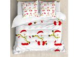 Abakuhaus Copripiumino Natalizio, Pupazzo Di Neve Con Ciotola, Antiacaro, Adatto A Chi Soffre Di Allergie, Con Federe, 155 Cm X 220 Cm - 80 X 80 Cm, Rosso Bianco Verde