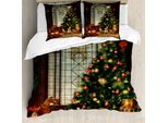 Abakuhaus Copripiumino Natalizio, Albero Di Natale, Antiacaro, Adatto A Chi Soffre Di Allergie, Con Federe, 155 Cm X 220 Cm - 80 X 80 Cm, Marrone, Rosso, Verde