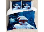 Abakuhaus Copripiumino Natalizio, Bacchetta Magica Del Pupazzo Di Neve, Antiacaro, Adatto A Chi Soffre Di Allergie, Con Federe, 200 Cm X 200 Cm - 80 X 80 Cm, Blu Navy, Rosso, Bianco