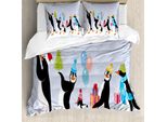 Abakuhaus Set Copripiumino Natalizio Per Letti Matrimoniali, Simpatici Pinguini Con Cappellini, Antiacaro, Adatto A Chi Soffre Di Allergie, Con Federe, Multicolore