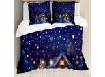 Abakuhaus Set Copripiumino Natalizio Per Letti Matrimoniali, Bokeh Snow Winter, Antiacaro, Adatto A Chi Soffre Di Allergie, Con Federe, Blu Navy E Multicolore