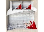 Abakuhaus Set Copripiumino Natalizio Per Letti Matrimoniali, Babbo Natale Sul Tetto, Antiacaro, Adatto A Chi Soffre Di Allergie, Con Federe, Grigio Chiaro E Rosso
