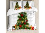 Abakuhaus Copripiumino Natalizio, Stile Albero Di Natale, Antiacaro, Adatto A Chi Soffre Di Allergie, Con Federe, 200 Cm X 200 Cm - 80 X 80 Cm, Rosso, Verde, Giallo