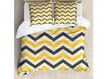 Abakuhaus Copripiumino Yellow Chevron, Grandi Zigzag, Antiacaro, Adatto A Chi Soffre Di Allergie, Con Federe, 155 Cm X 220 Cm - 80 X 80 Cm, Grigio Antracite E Giallo
