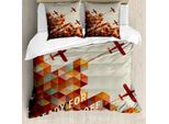 Abakuhaus Copripiumino Weinlese-Flugzeug, Geometrico Invecchiato, Antiacaro, Adatto A Chi Soffre Di Allergie, Con Federe, 155 Cm X 220 Cm - 80 X 80 Cm, Multicolore