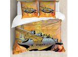 Abakuhaus Copripiumino Weinlese-Flugzeug, Retro Seaplane, Antiacaro, Adatto A Chi Soffre Di Allergie, Con Federe, 200 Cm X 200 Cm - 80 X 80 Cm, Multicolore