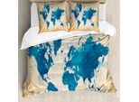 Abakuhaus Cartina Copripiumino, Acquerello Vendemmia, Antiacaro, Adatto A Chi Soffre Di Allergie, Con Federe, 200 Cm X 200 Cm - 80 X 80 Cm, Blu Navy E Marrone Sabbia