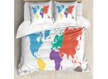 Abakuhaus Carta Copripiumino, Continenti Del Mondo, Antiacaro Adatto A Chi Soffre Di Allergie Con Federe, 155 Cm X 220 Cm - 80 X 80 Cm, Multicolore