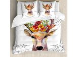 Abakuhaus Copripiumino Indie, Aquarell Deer Rustic, Antiacaro, Adatto A Chi Soffre Di Allergie, Con Federe, 200 Cm X 200 Cm - 80 X 80 Cm, Multicolore