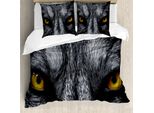Abakuhaus Copripiumino Auge, Wild Wolf Mammifero Pericoloso, Antiacaro Adatto A Chi Soffre Di Allergie Con Federe, 200 Cm X 200 Cm - 80 X 80 Cm, Nero, Bianco, Giallo