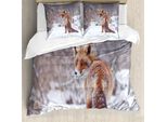 Abakuhaus Copripiumino Fuchs, Snowy Land Pelztier, Antiacaro, Adatto A Chi Soffre Di Allergie, Con Federe, 155 Cm X 220 Cm - 80 X 80 Cm, Redwood Brown White