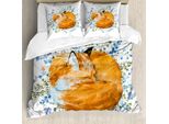 Abakuhaus Copripiumino Fuchs, Sleeping Fox Acquerelli, Antiacaro Adatto A Chi Soffre Di Allergie Con Federe, 155 Cm X 220 Cm - 80 X 80 Cm, Arancione Blu Verde Oliva